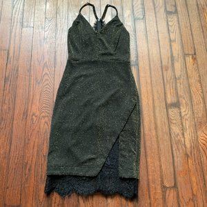 J.O.A Midi Party Dress | Black & Gold | Size XS